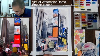 Blocking It All Out, Times Square, Headphones, watercolor painting