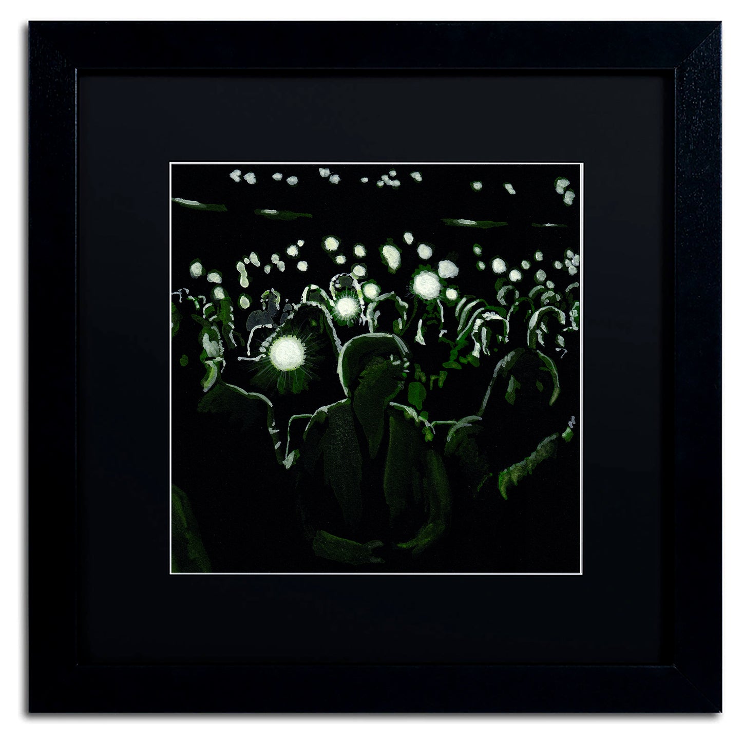 Lights in the Theater, Gouache on Black Paper, Audience, Original Painting