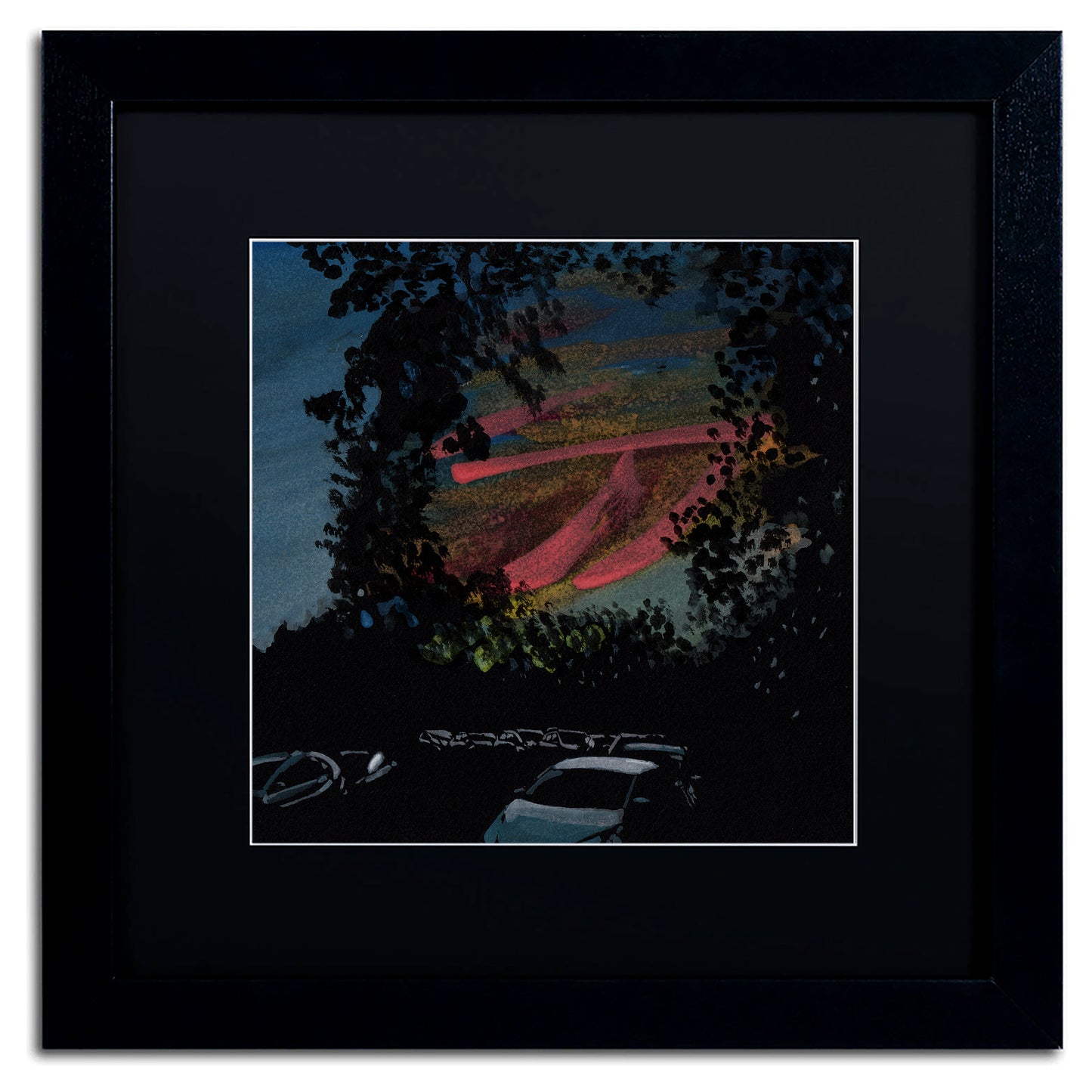 Dramatic Sunset, Cabrini and Fort Tryon, Gouache on Black Paper, Original Painting