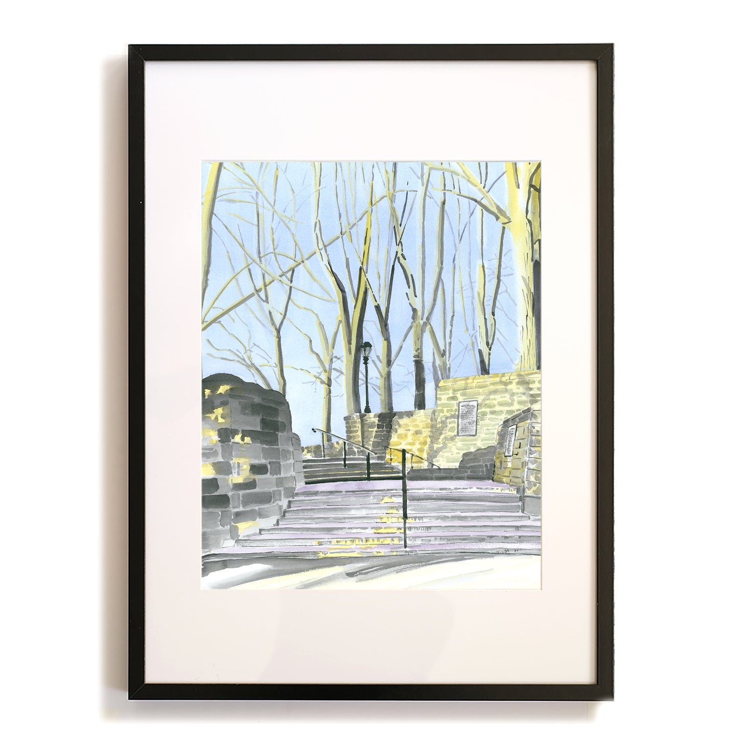 Linden Terrace Stairs, Fort Tryon, Watercolor, Sunset