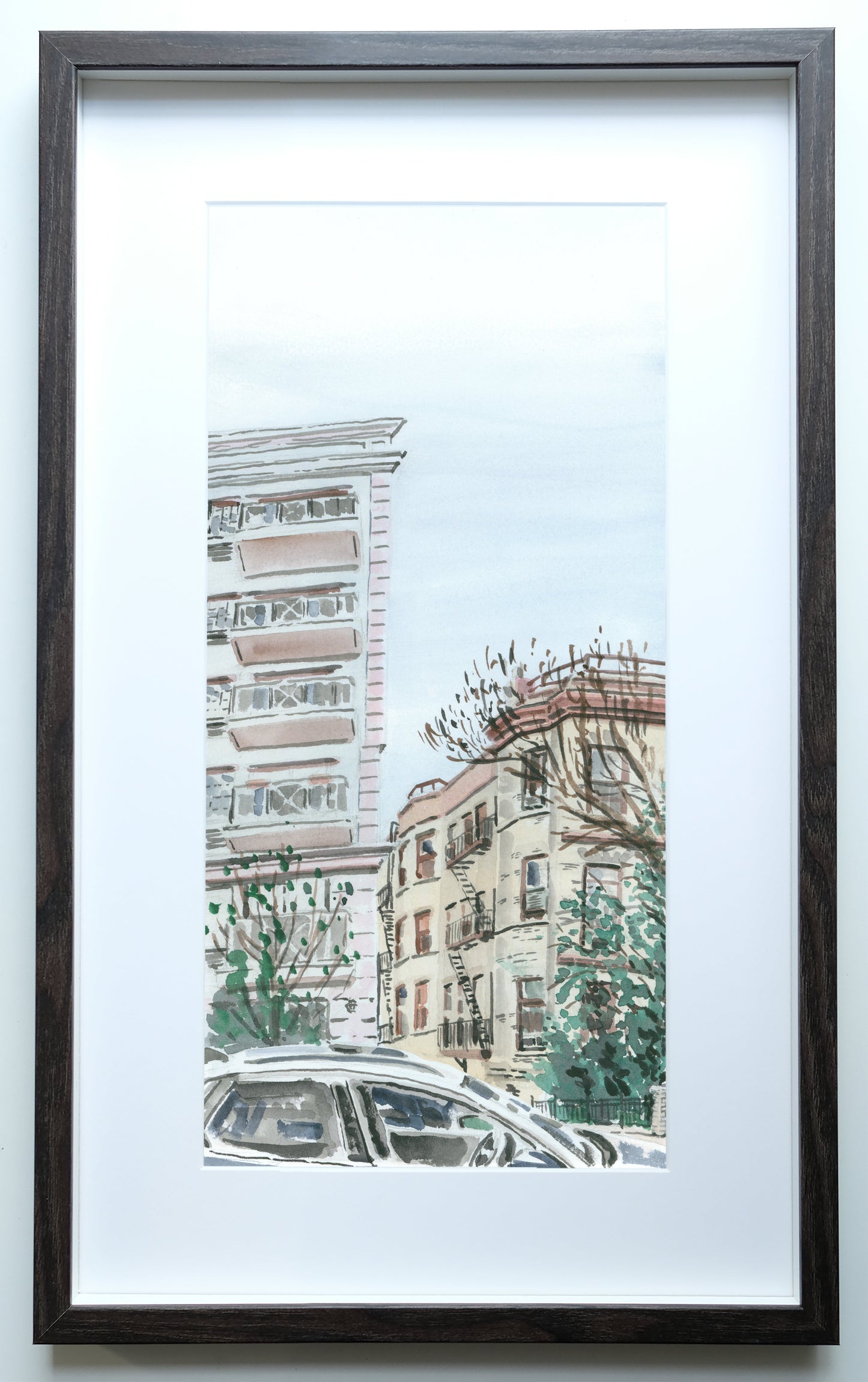 Two Buildings on Cabrini, Watercolor, Plein Air