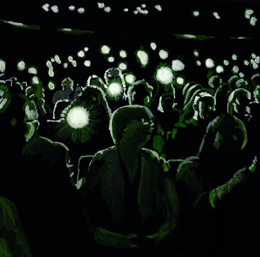 Lights in the Theater, Gouache on Black Paper, Audience, Original Painting