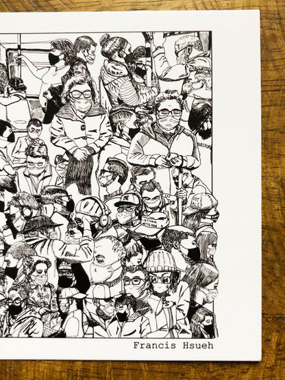 Postcard-Subway Commuters Wearing Masks