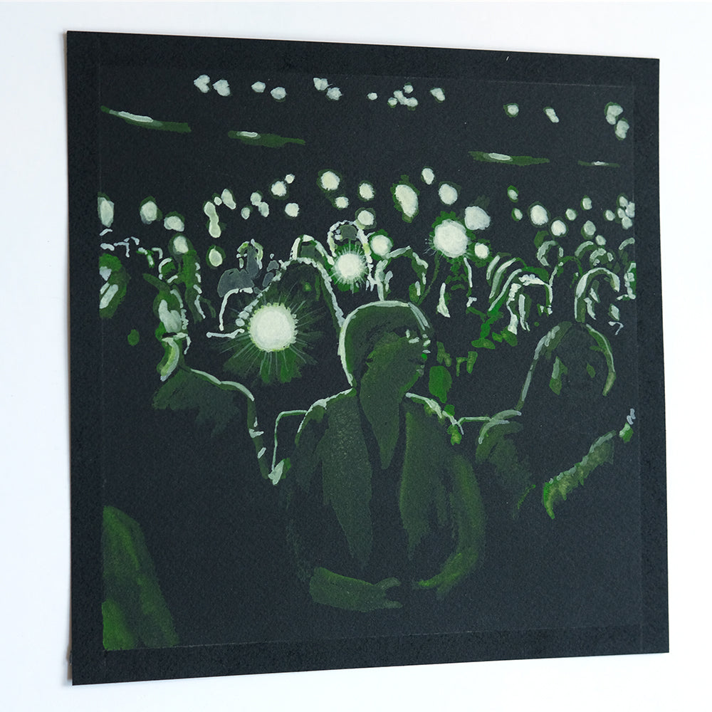 Lights in the Theater, Gouache on Black Paper, Audience, Original Painting