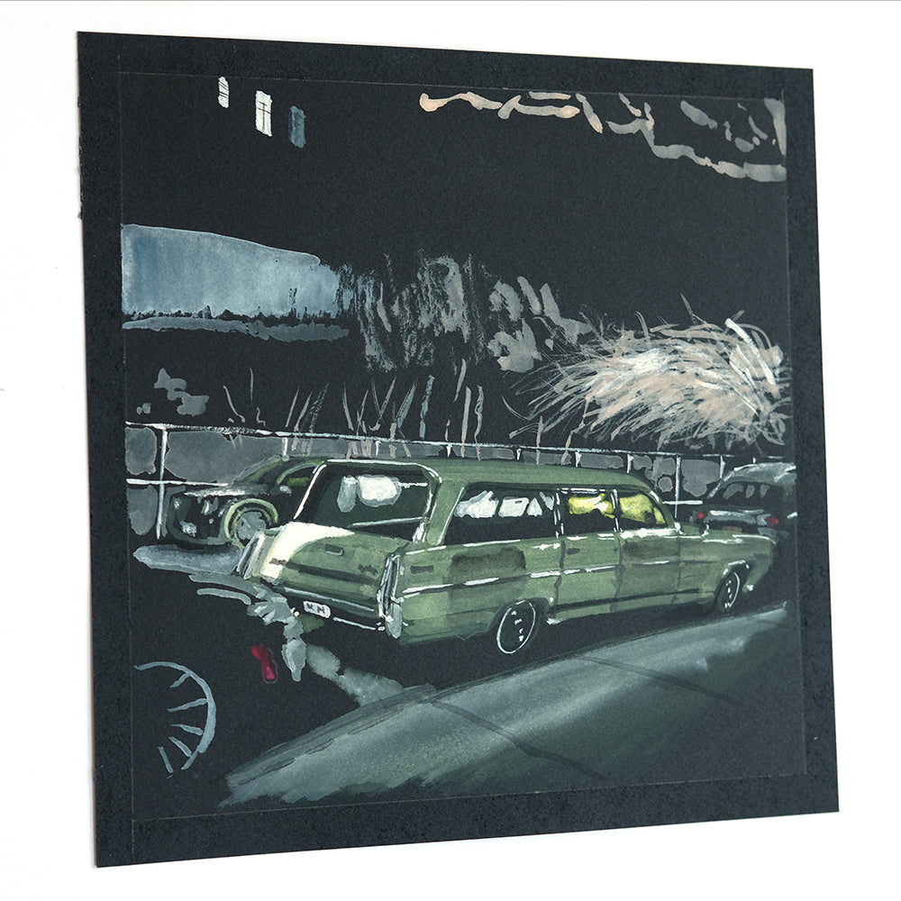 Pontiac Catalina, Street Scene, Classic Car, Gouache on Black Paper, Original Painting