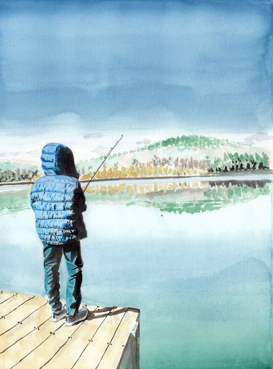 Boy Fishing at Mountain Lake, NY