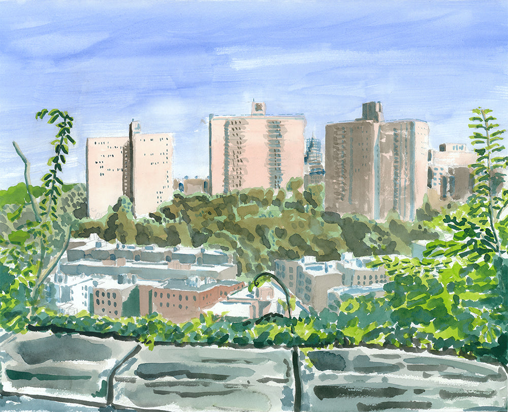 View of Inwood Terrace Buildings, Fort Tryon, Watercolor, Plein Air