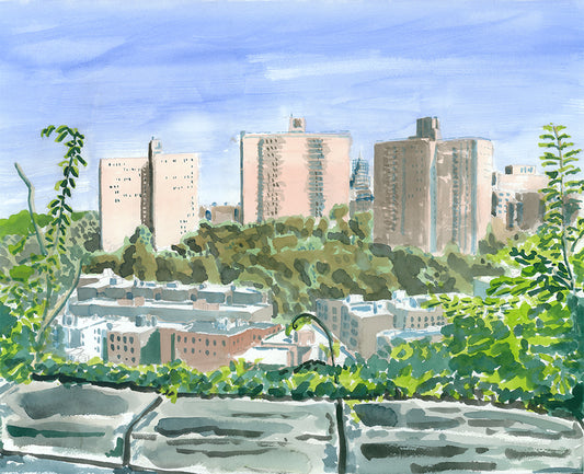 View of Inwood Terrace Buildings, Fort Tryon, Watercolor, Plein Air
