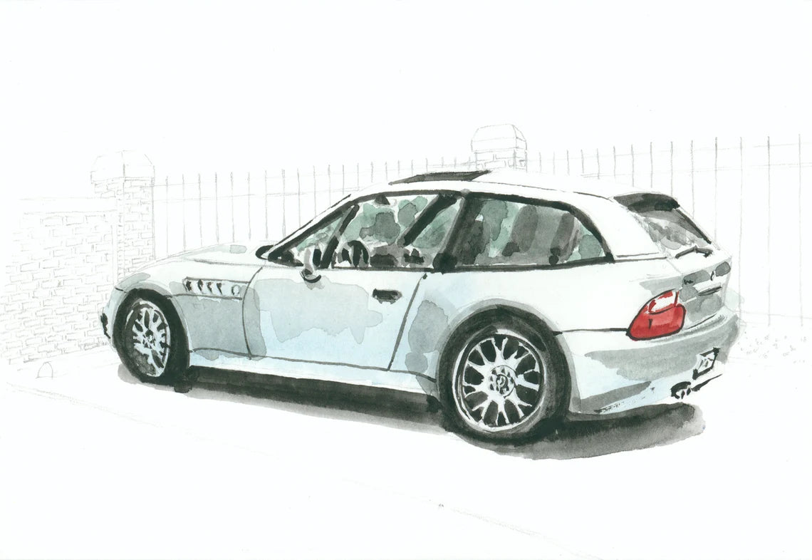 BMW Z3 M Coupe Painting, 5x7 Watercolor Print, Washington Heights, Classic Car