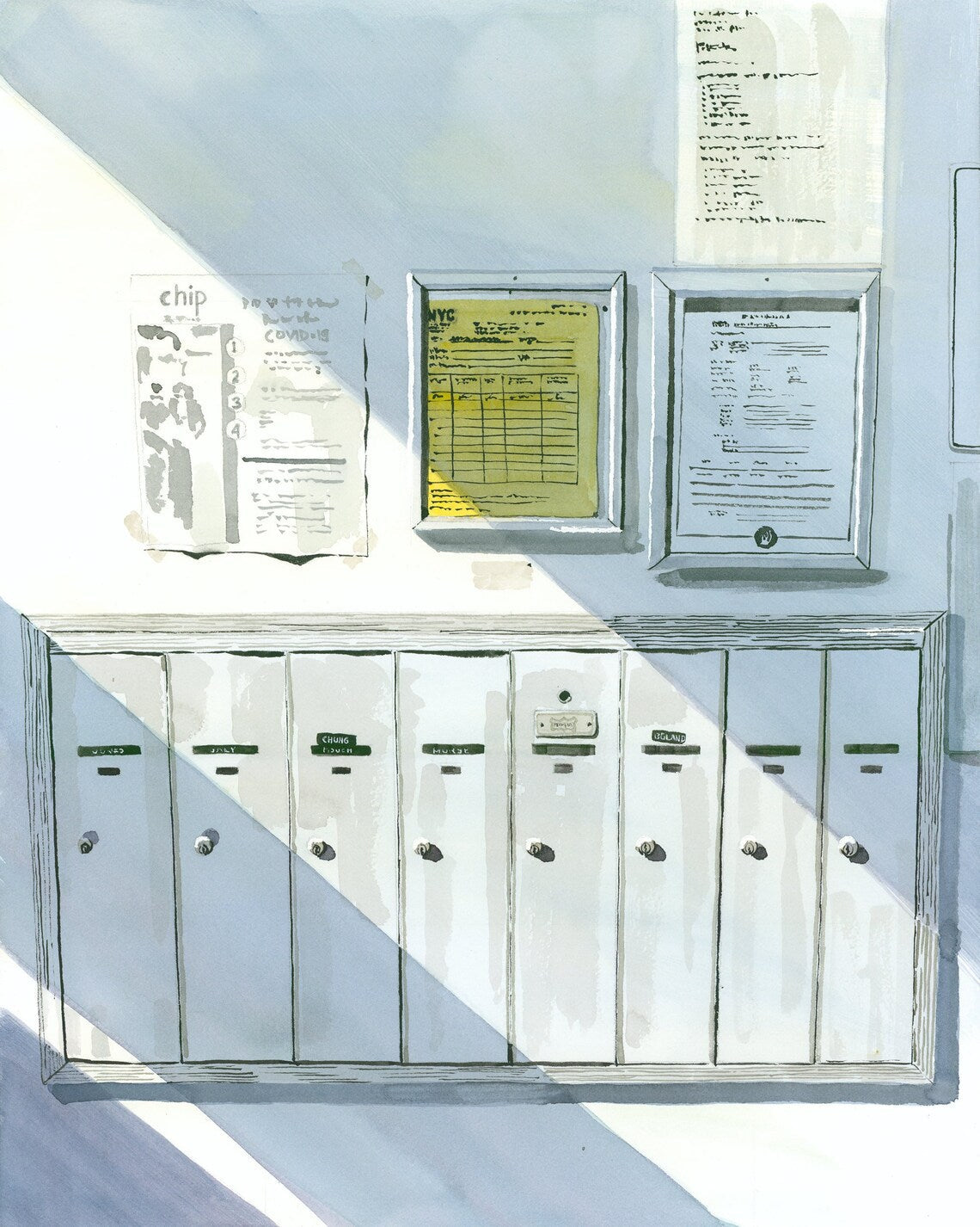Apartment Mailboxes, Watercolor